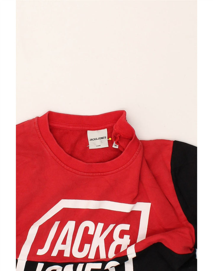 JACK & JONES Mens Graphic Sweatshirt Jumper Medium Red Colourblock Cotton | Vintage Jack & Jones | Thrift | Second-Hand Jack & Jones | Used Clothing | Messina Hembry 