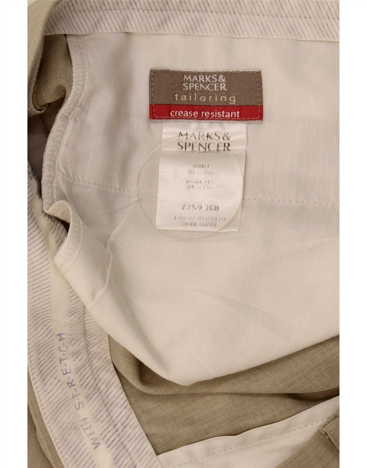 Marks & Spencer Straight Suit Bukser til mænd W38 L26 Beige Polyester