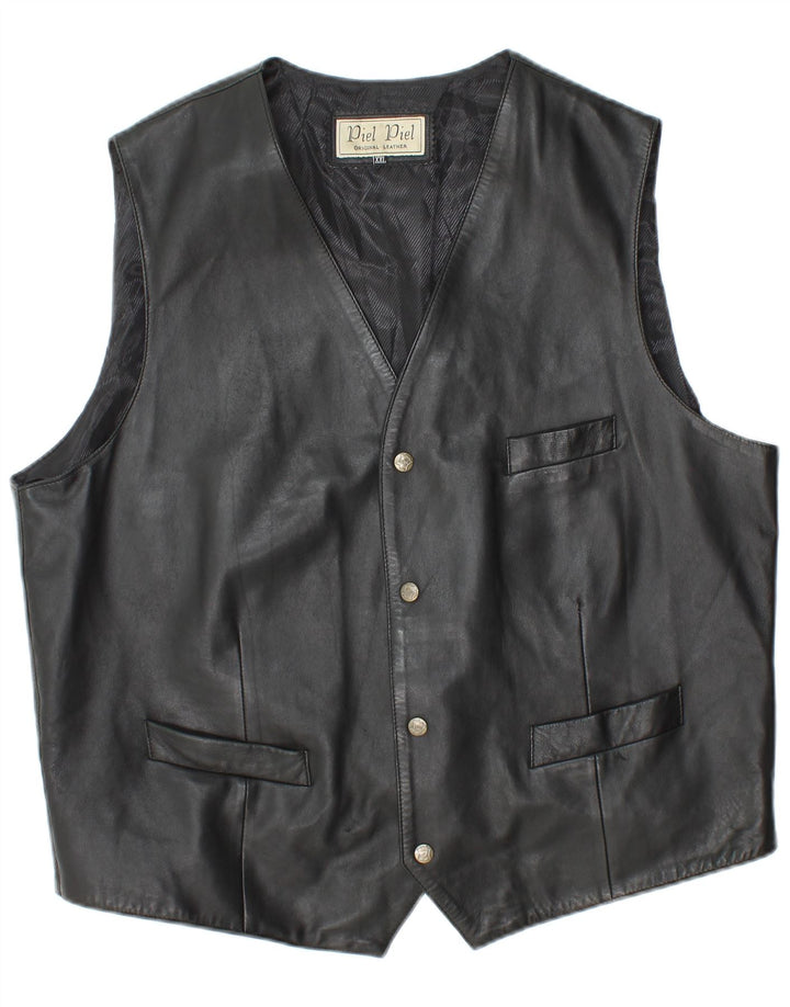 Vintage herre læder vest 2XL sort læder