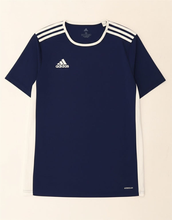Adidas Herre Aeroready T-Shirt Top Medium Navy Blue Colourblock Polyester