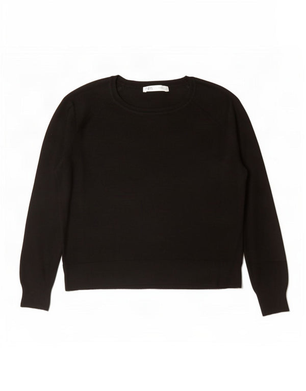 Zara Dame Boat Neck Jumper Sweater UK 14 Medium Black Viscose