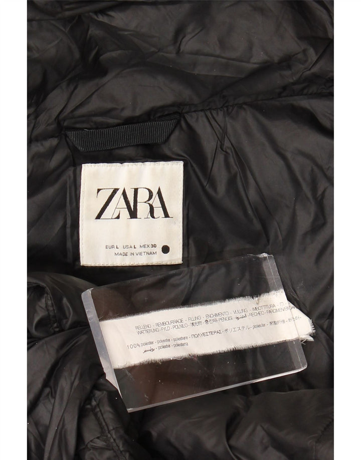 Zara Dame Hætte Polstret Jakke UK 16 Stor Sort Polyester