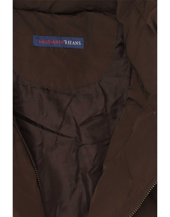 Trussardi Jeans Dame Hætte Polstret Frakke IT 46 Stor Brun Polyester