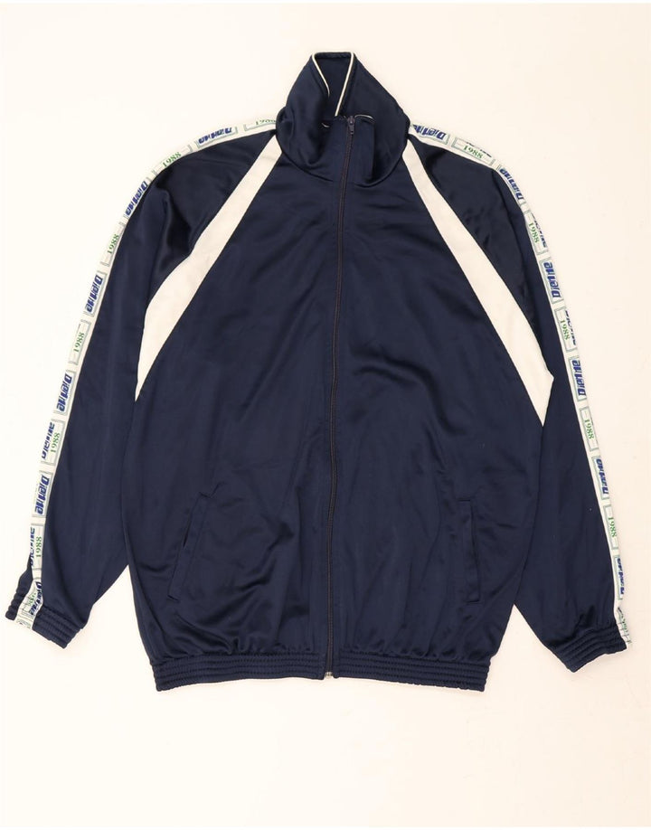 VINTAGE Mens Graphic Tracksuit Top Jacket XL Navy Blue Colourblock Vintage Vintage and Second-Hand Vintage from Messina Hembry 