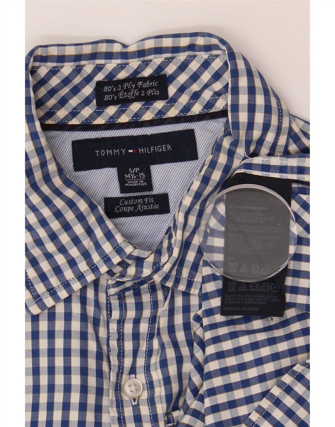 TOMMY HILFIGER Mens Coupe Ajustee Shirt Size 14 1/2 15 Small Blue Gingham Vintage Tommy Hilfiger and Second-Hand Tommy Hilfiger from Messina Hembry 