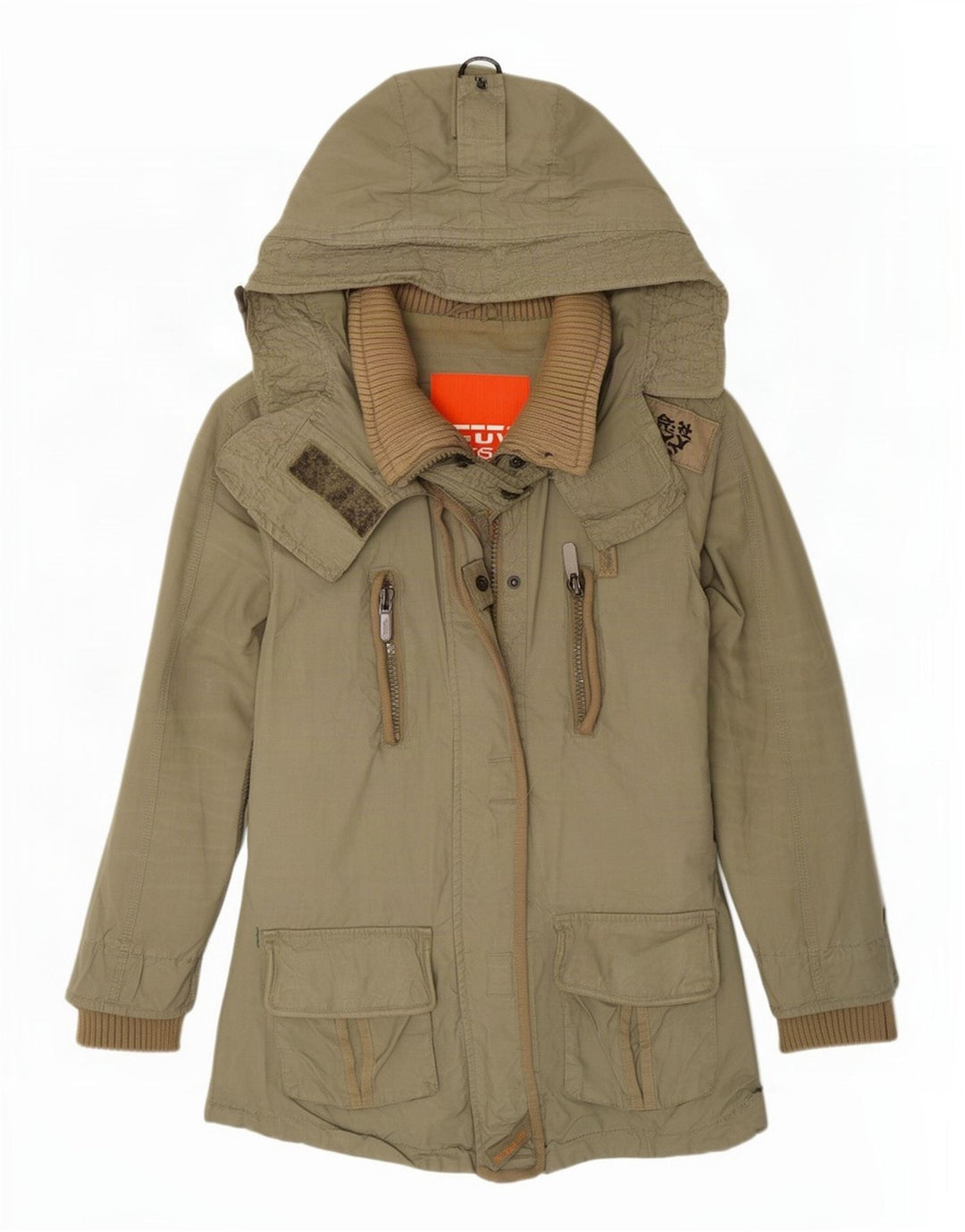 Superdry Parkajakke med hætte til kvinder UK 12 Medium Khaki Bomuld