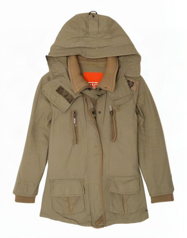 Superdry Parkajakke med hætte til kvinder UK 12 Medium Khaki Bomuld