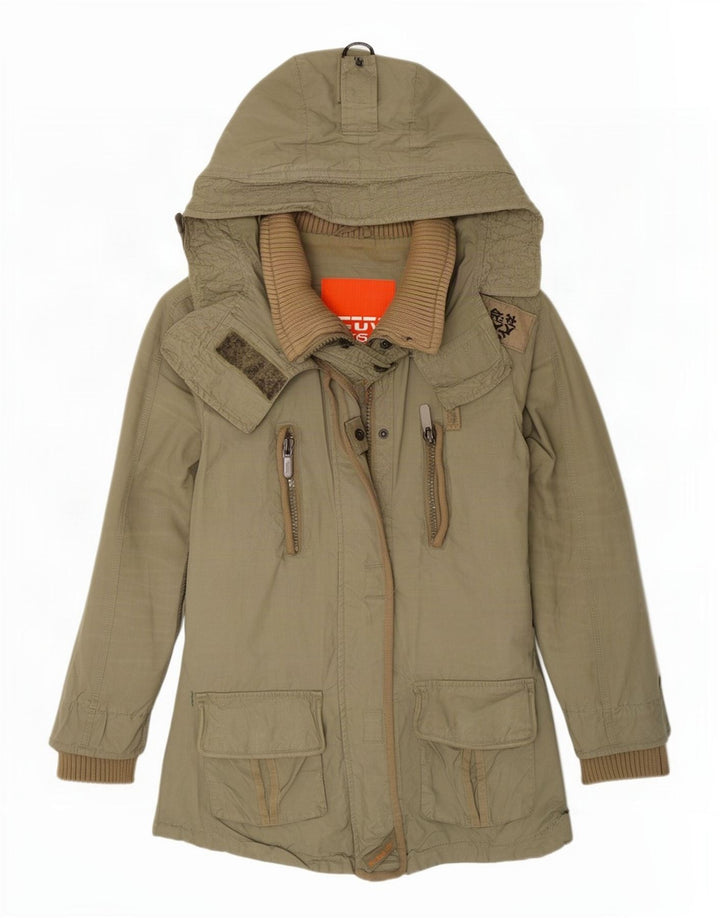 Superdry Parkajakke med hætte til kvinder UK 12 Medium Khaki Bomuld