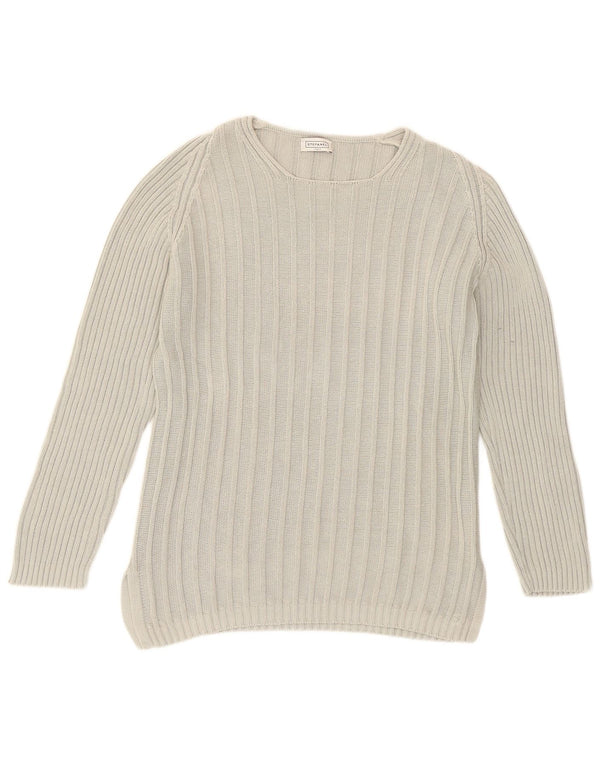 Stefanel Dame Boat Neck Jumper Sweater UK 10 Small Grey Bomuld