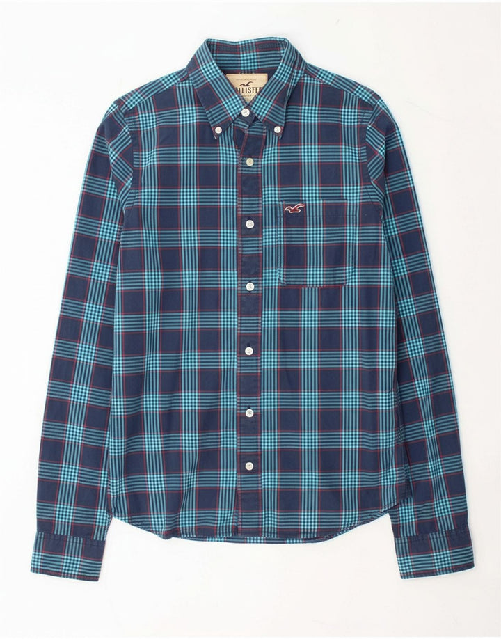HOLLISTER Mens Flannel Shirt Medium Navy Blue Check Cotton