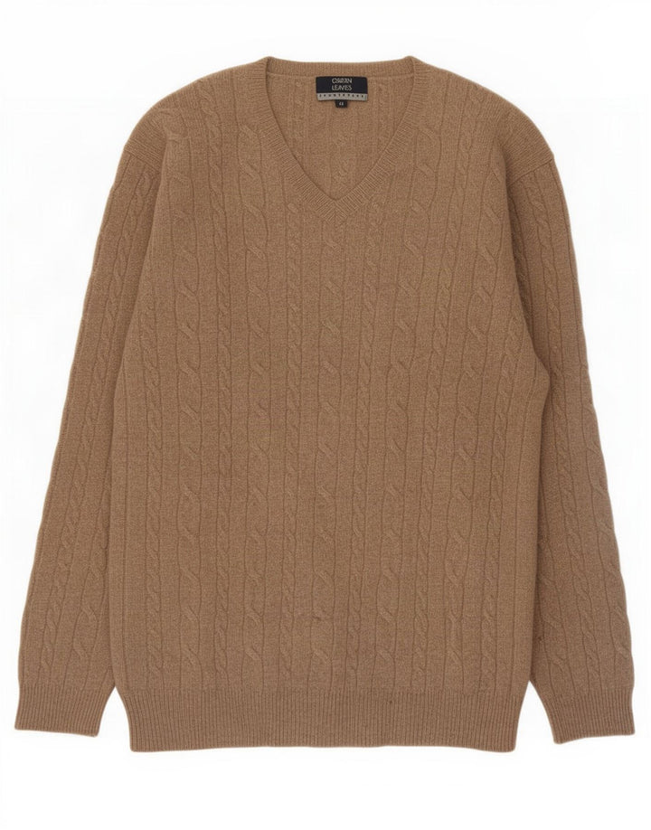 Grønne blade Herre V-hals sweater Medium Beige Uld
