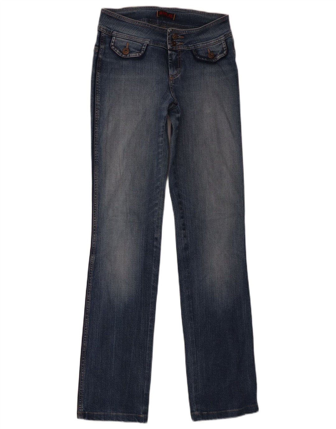 REPLAY Dame Straight Jeans W28 L34 Blå Bomuld
