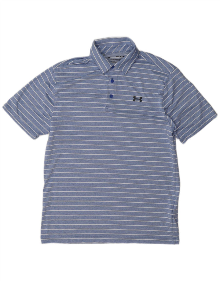Under Armour Herre Polo Shirt Medium Blue Pinstripe Polyester