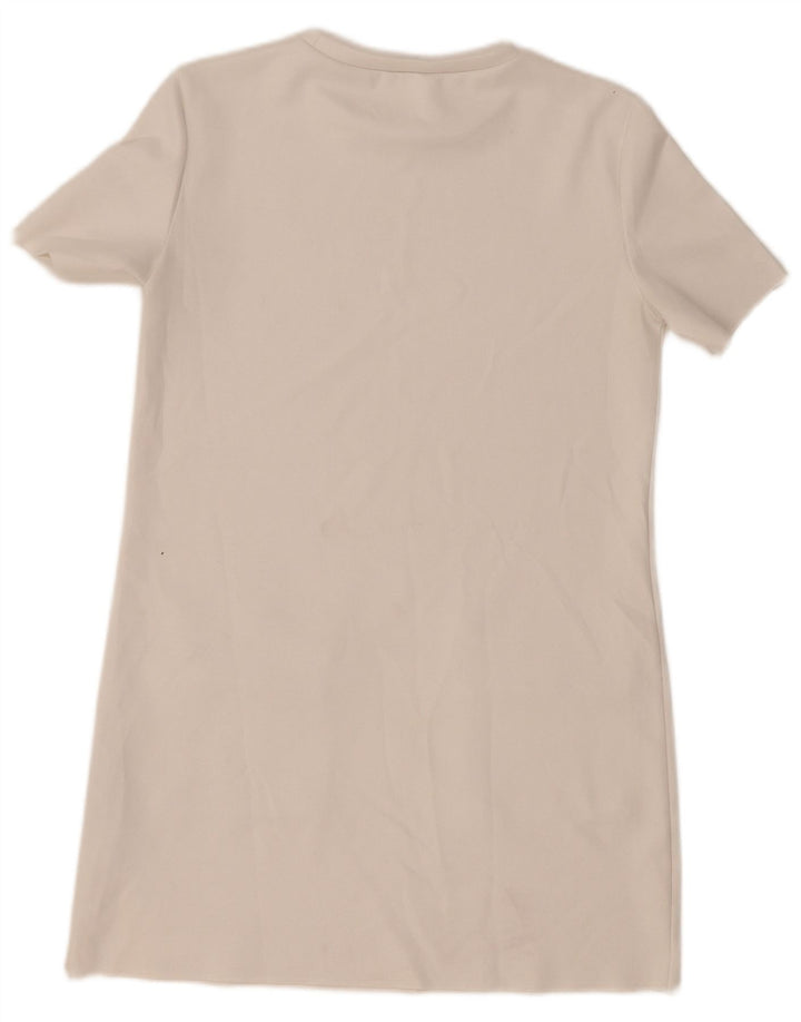Zara Womens Geometrisk T-Shirt Kjole UK 12 Medium White Polyester