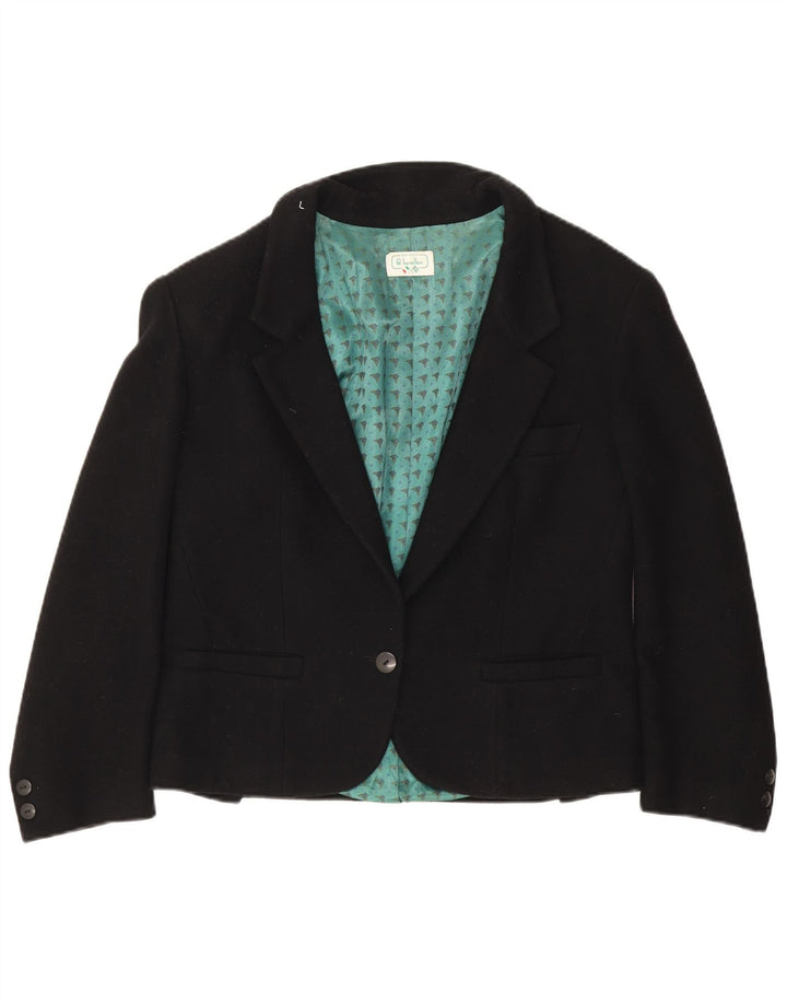 Benetton Dame 1 Knap Blazer Jakke IT 44 Medium Sort Uld