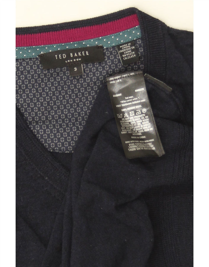 TED BAKER Herre V-hals sweater str. 3 Medium Marineblå Merinould