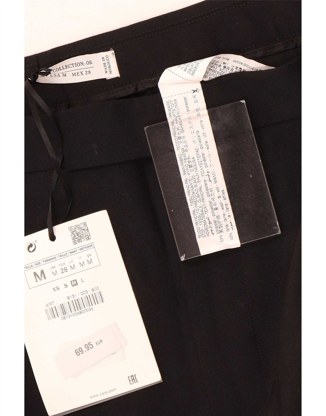 Zara Kvinder Casual Bukser med brede ben Medium W28 L35 Sort Polyester