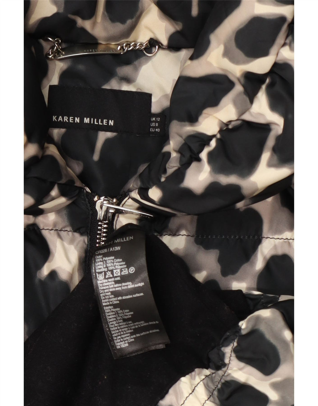 Karen Millen Womens Polstret Frakke UK 12 Medium Black Animal Print Polyester