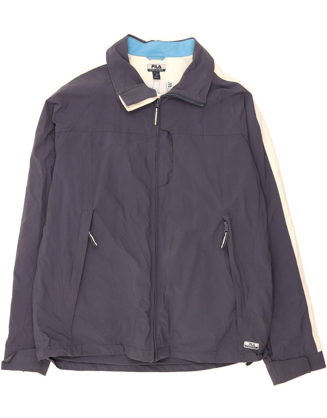 FILA Mens Rain Jacket UK 40 Large Navy Blue Colourblock Polyamide Vintage Fila and Second-Hand Fila from Messina Hembry 