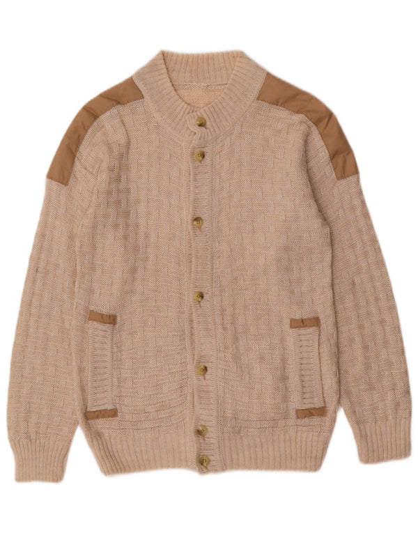 Vintage dame cardigan sweater UK 10 Small Beige Colourblock