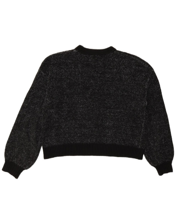 Oasis Womens Crop Graphic Oversized Crew Neck sweater UK 6 XS Black