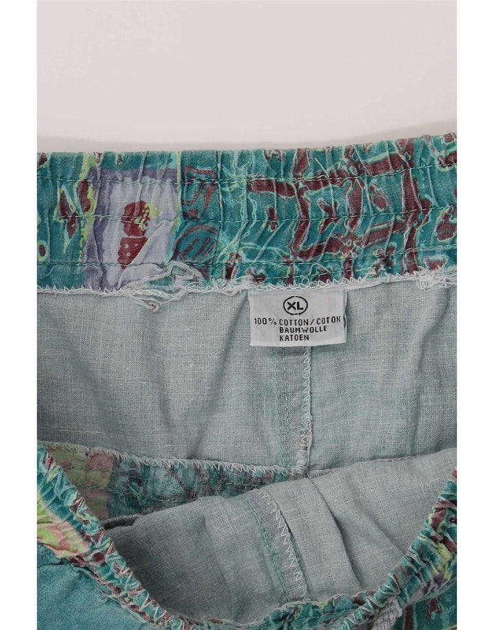 Vintage Herre grafiske Casual Shorts XL W32 Grøn Patchwork Bomuld