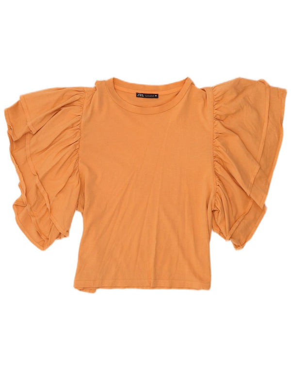 Zara Womens Crop Batwing Bluse Top UK 10 Small Orange Bomuld