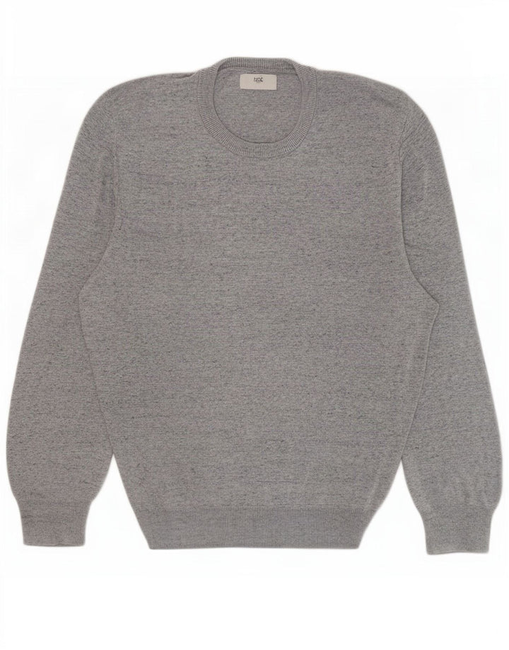 Marks & Spencer Herre sweater med rund hals, stor grå flækket bomuld