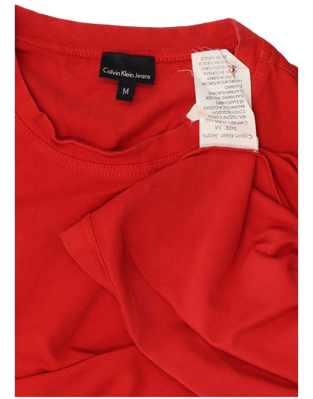 CALVIN KLEIN JEANS Dame Top Langærmet UK 14 Medium Rød Bomuld