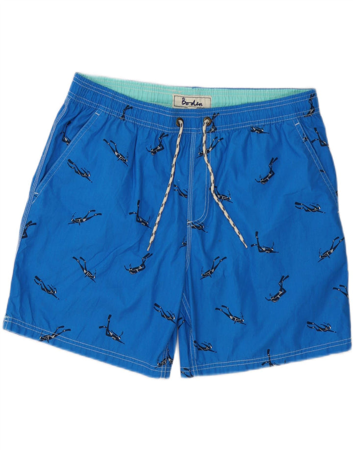 BODEN Grafiske badeshorts til mænd store blå polyester