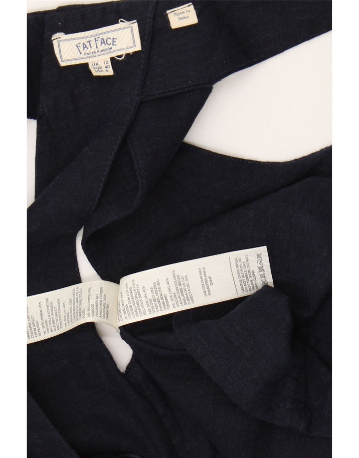 FAT FACE Dame Ærmeløs A-Line Kjole UK 12 Medium Navy Blue Linen