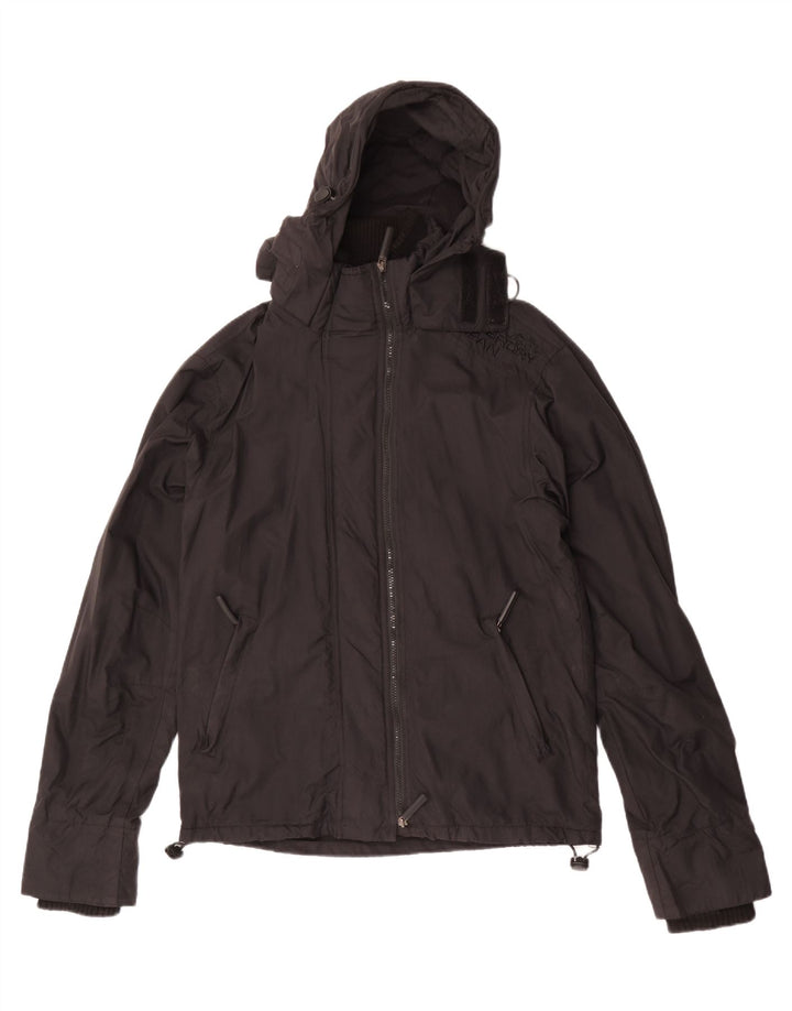 Superdry Windbreaker-jakke med hætte til mænd UK 40 Stor sort nylon