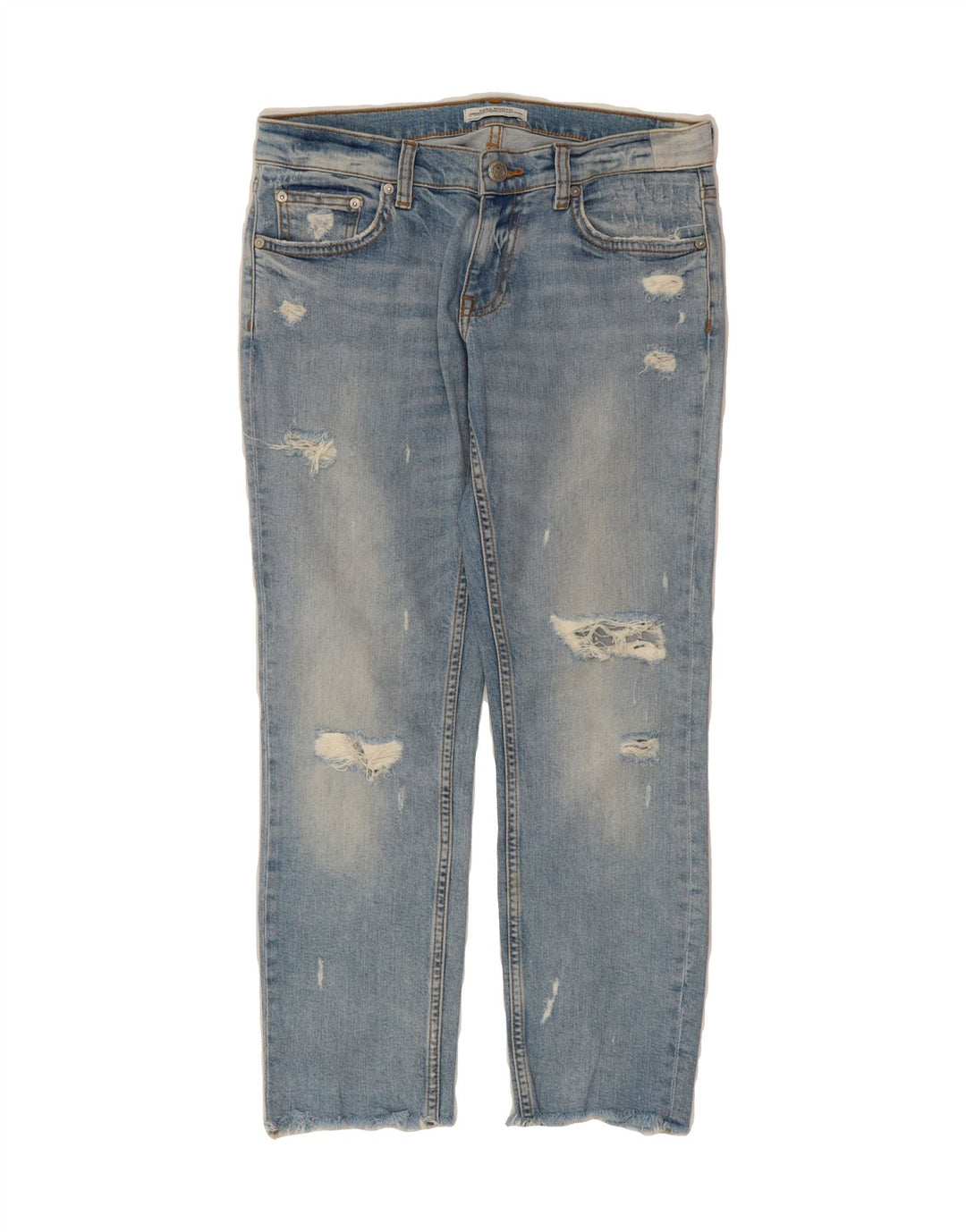 ZARA Womens Distressed Cropped Jeans EU 34 XS W30 L26 Blue Vintage Zara and Second-Hand Zara from Messina Hembry 