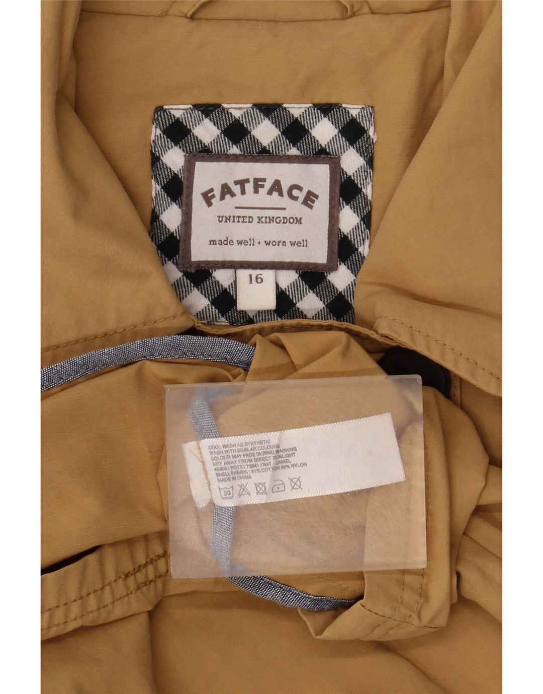Fat Face Dame Dobbeltradet Trench Coat UK 16 Stor Beige Bomuld