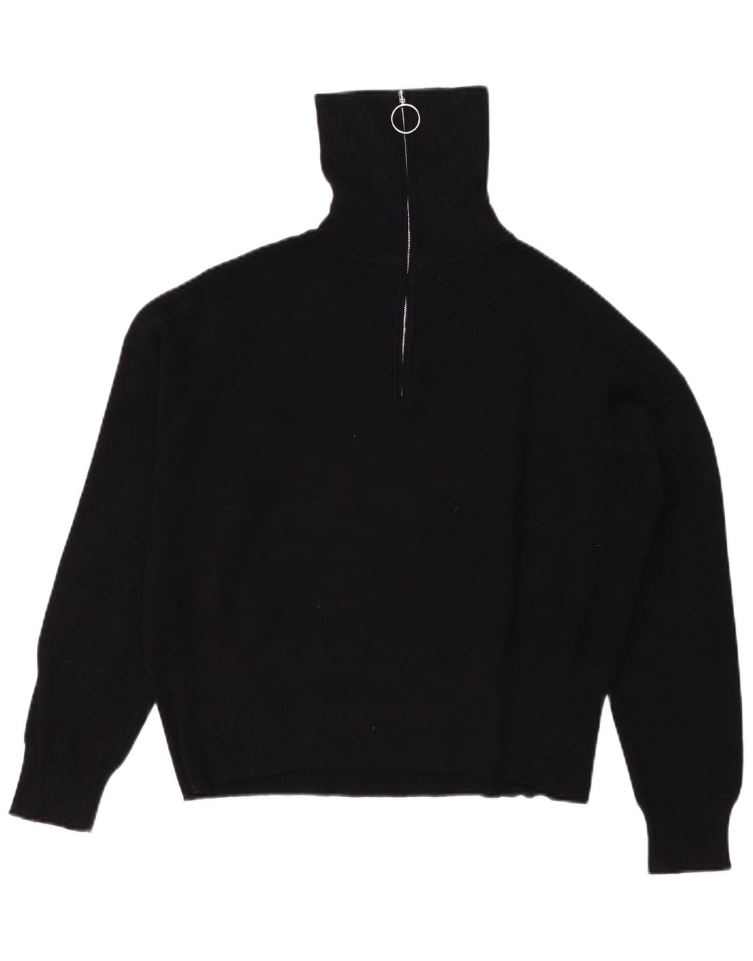 JACK WILLS Dame Oversized Zip Neck Jumper Sweater UK 14 Large Black