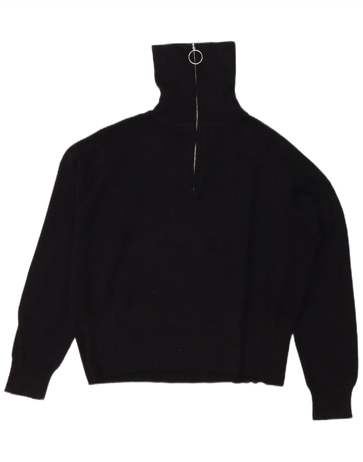JACK WILLS Dame Oversized Zip Neck Jumper Sweater UK 14 Large Black