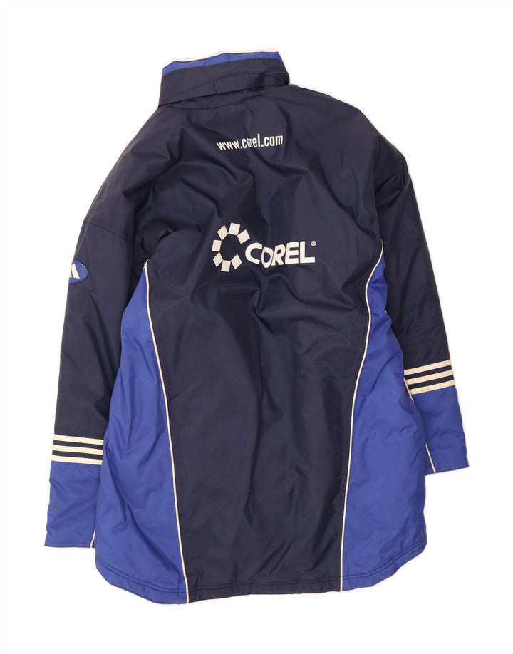 ADIDAS Mens Graphic Padded Jacket UK 44/16 Large Navy Blue Colourblock Vintage Adidas and Second-Hand Adidas from Messina Hembry 
