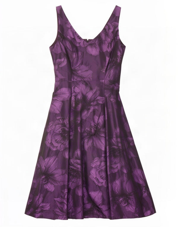 Fase otte kvinders ærmeløs A-line kjole UK 8 Small Purple Floral