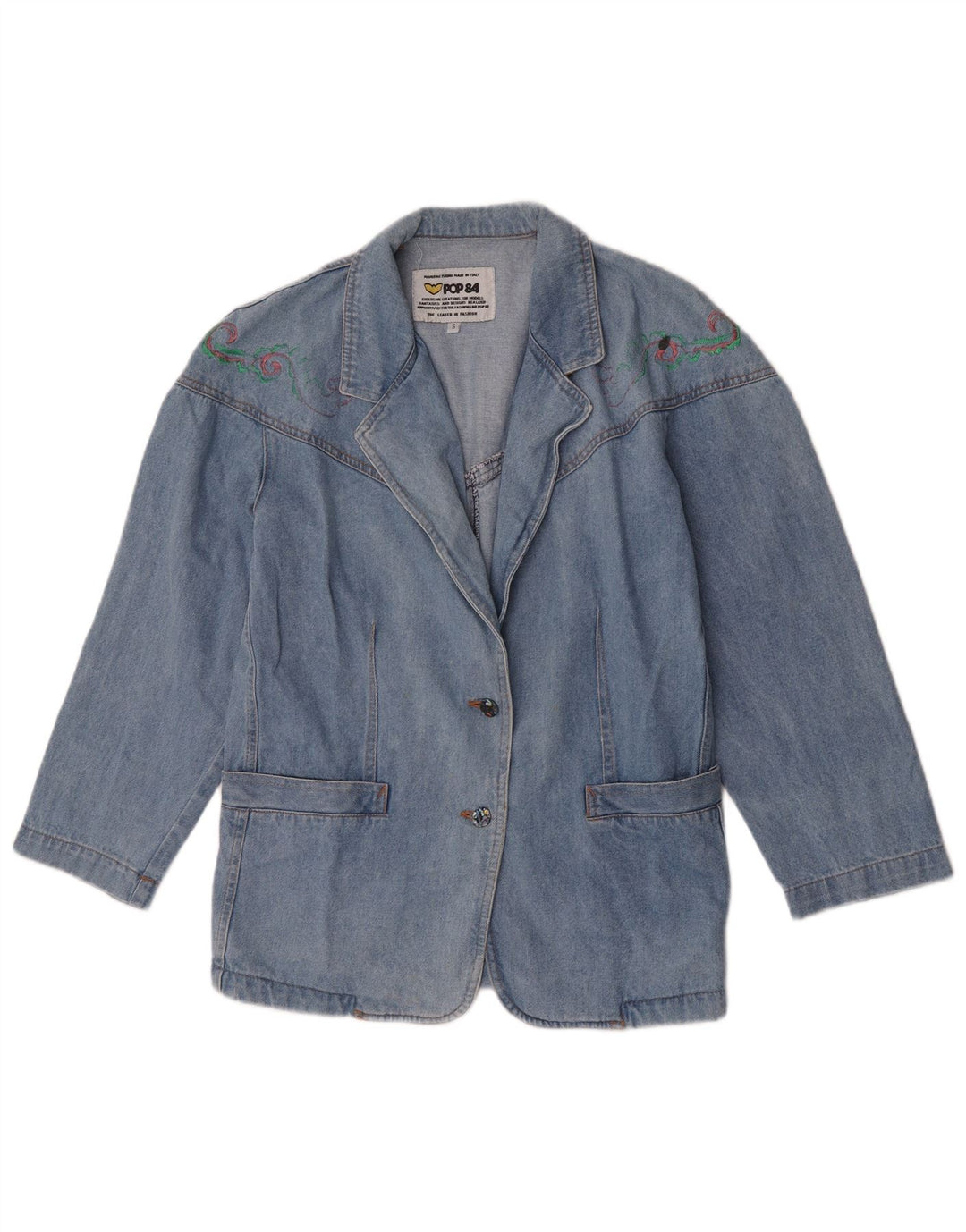 POP 84 Dame 2-knaps Denim Blazer Jacket UK 10 Small Blue