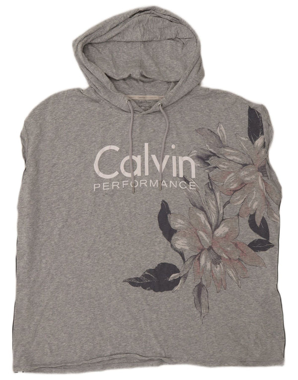 Calvin Klein Womens Stretch Hooded Graphic Vest Top UK 20 2XL Grey Floral