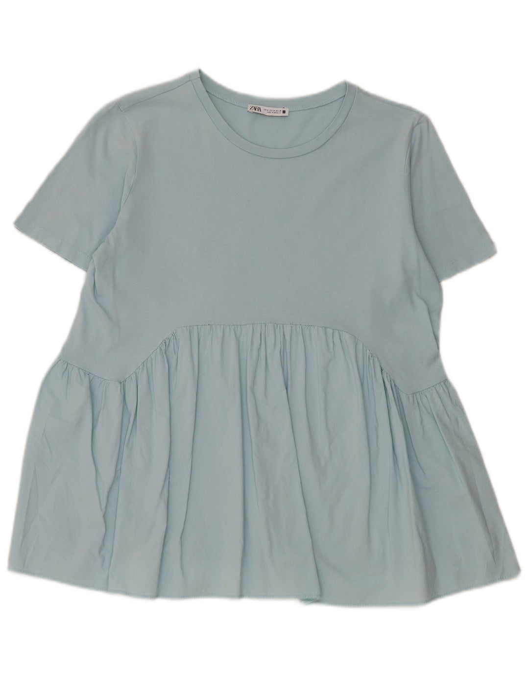 Zara Dame Bluse Top UK 12 Medium Blue Bomuld