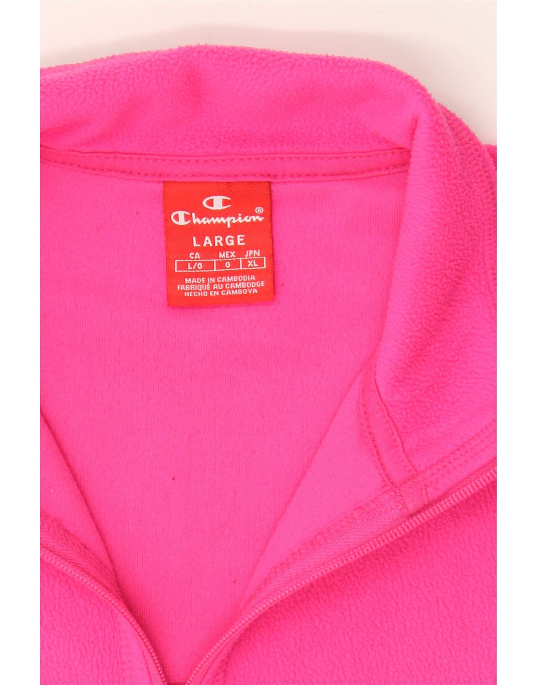 CHAMPION Womens Zip Neck Fleece Jumper UK 14 Large Pink Polyester Vintage Champion and Second-Hand Champion from Messina Hembry 
