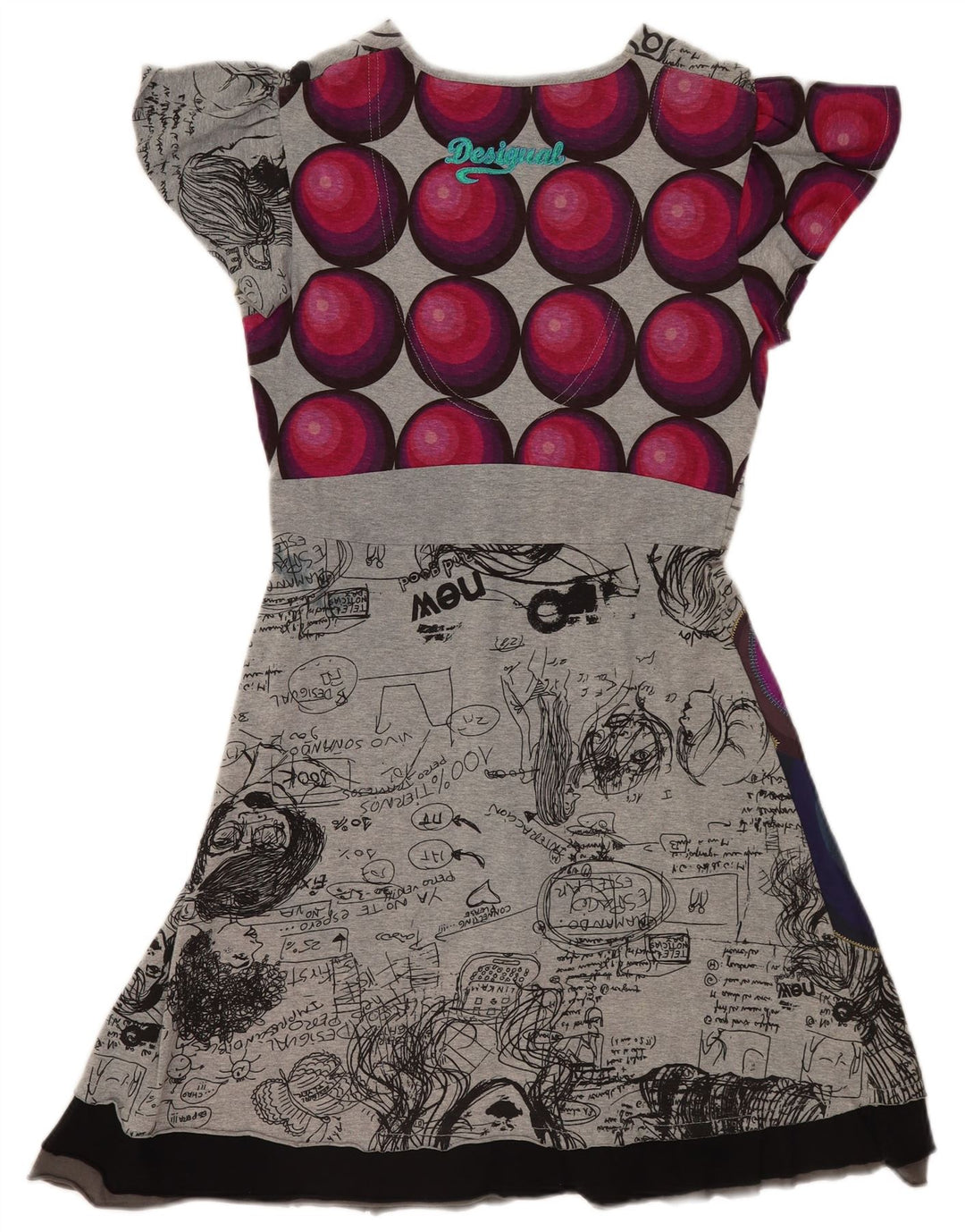 Desigual Kvinders Graphic A-Line Kjole UK 14 Large Grey Patchwork