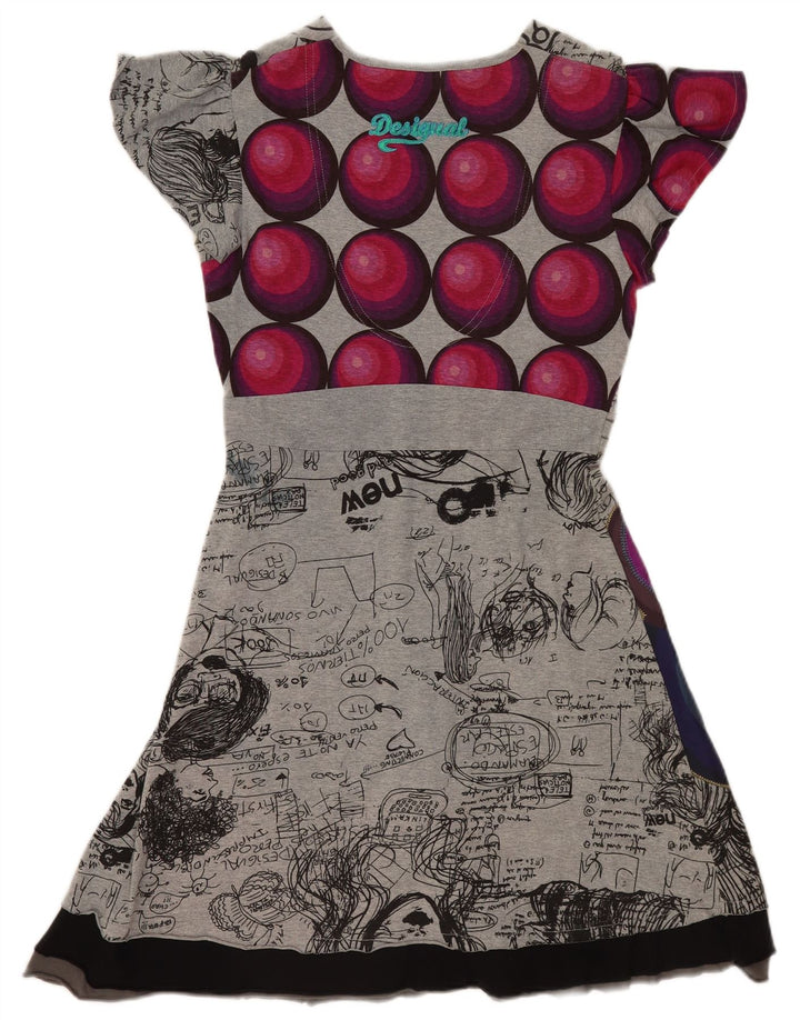 Desigual Kvinders Graphic A-Line Kjole UK 14 Large Grey Patchwork