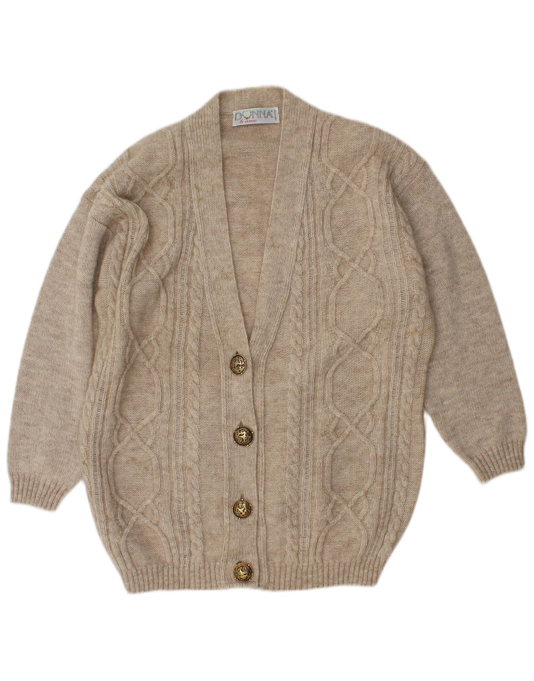Vintage oversized cardigan sweater til kvinder UK 14 Medium Beige Uld