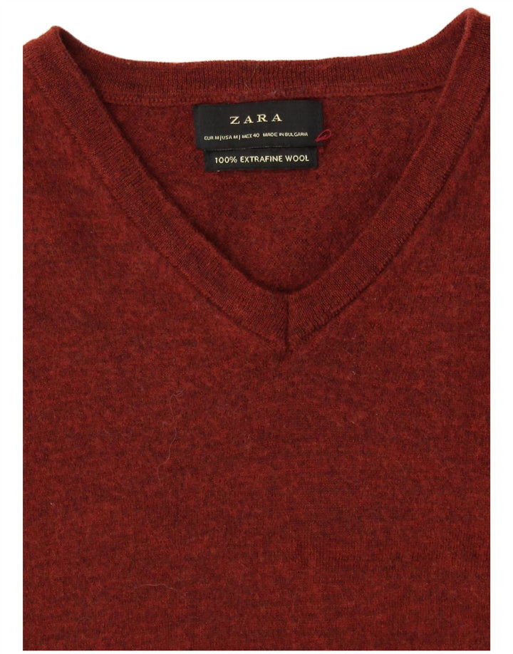 ZARA Womens Crop V-hals sweater UK 12 Medium Brun Uld