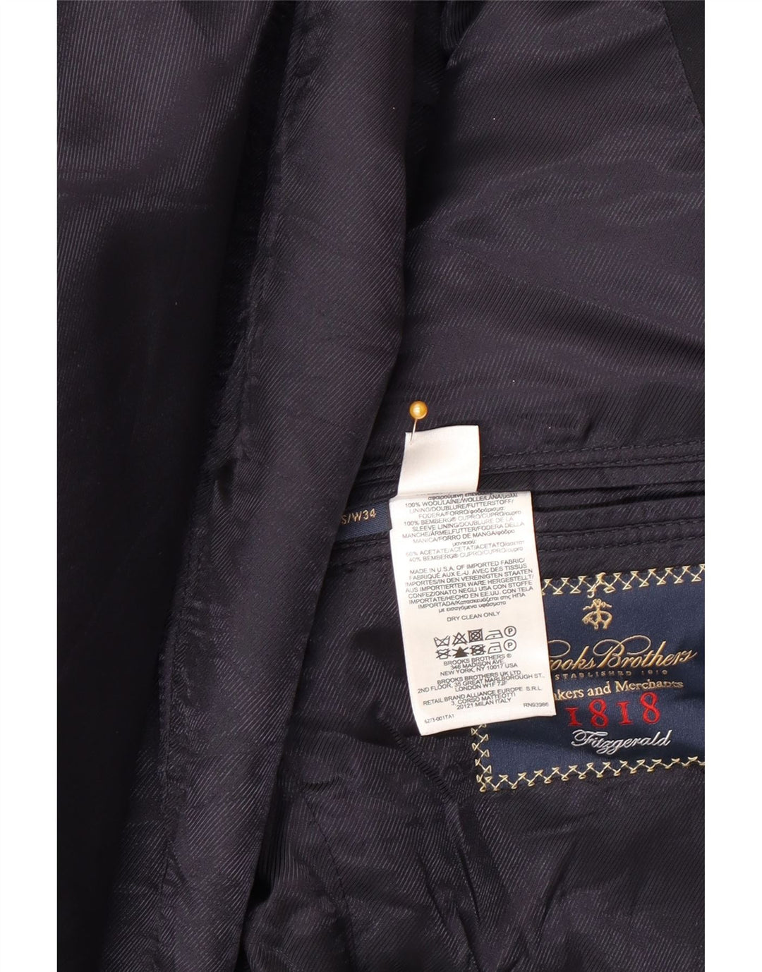 Brooks Brothers Herre 2-knaps blazerjakke UK 40 Stor marineblå uld