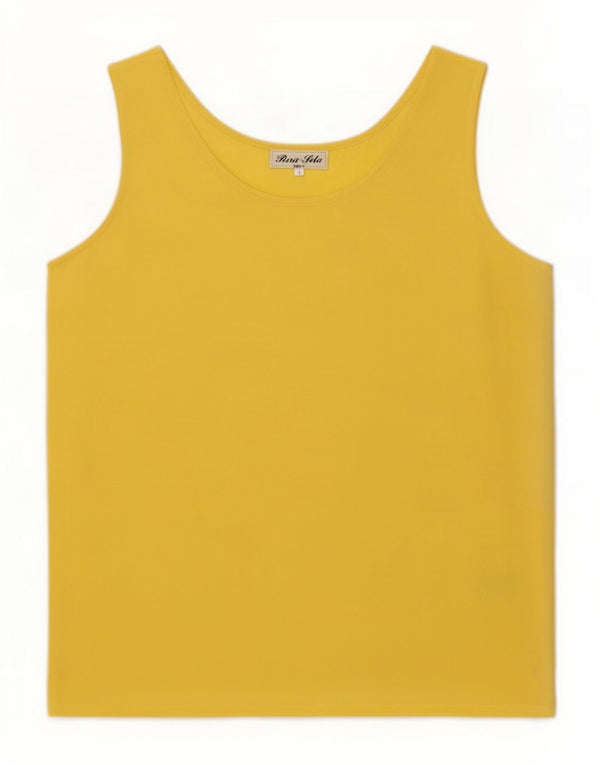 Vintage Dame ærmeløs bluse Top UK 14 Large Yellow Silk