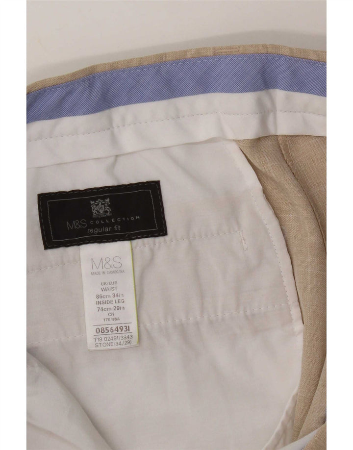 Marks & Spencer Herre Regular Fit Suit Bukser W34 L29 Beige Polyester