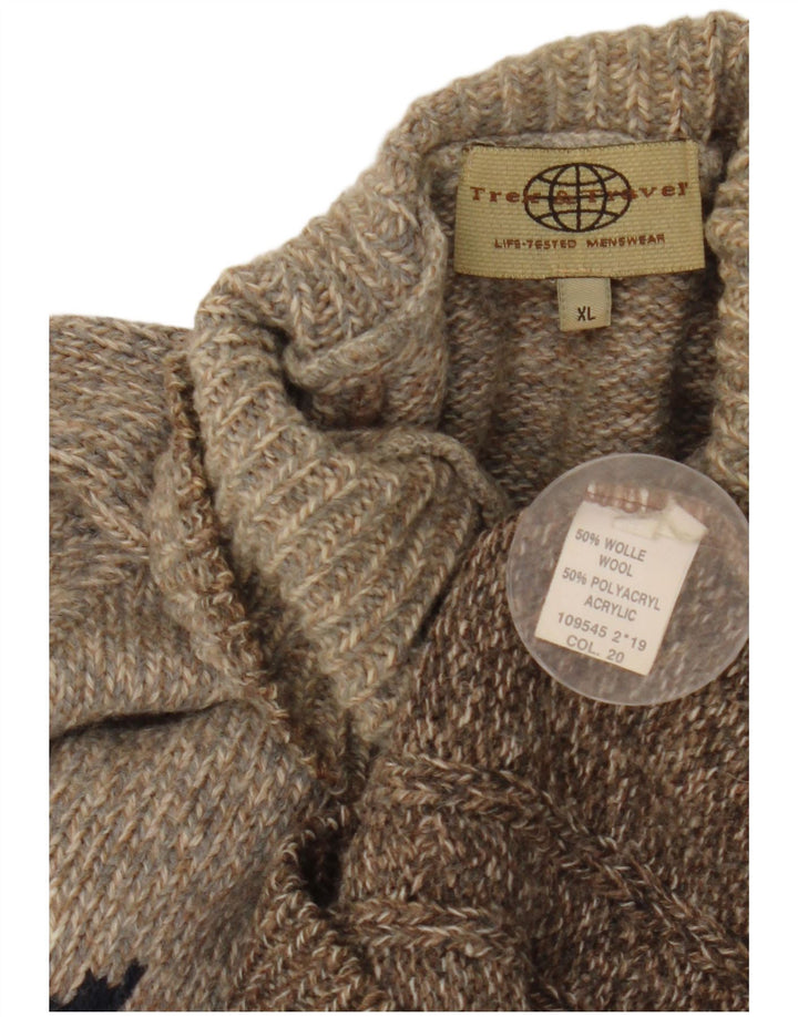 Vintage Herre rullehals sweater XL Brown Fair Isle Wool